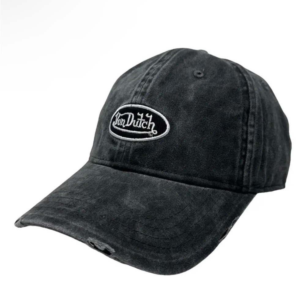 Von Dutch Black Distressed Logo Baseball Cap